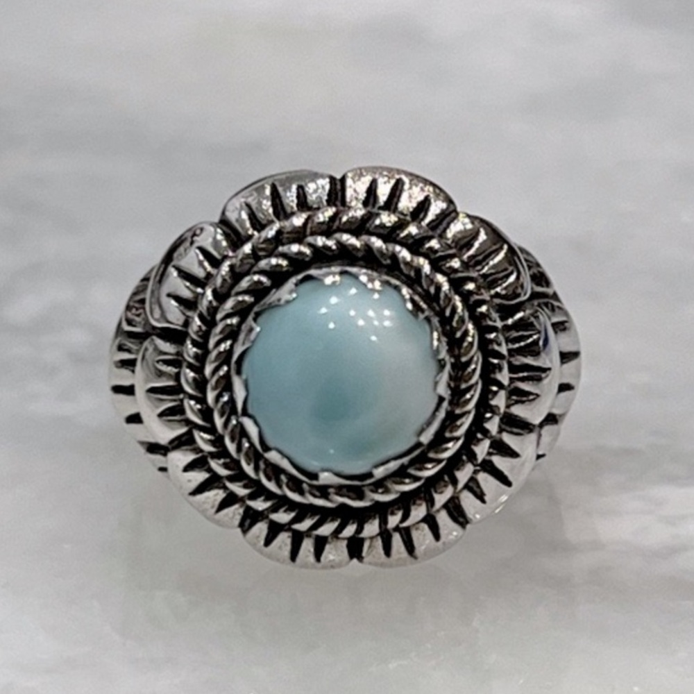 Larimar Solitaire Sterling Silver Budding Flower Ring